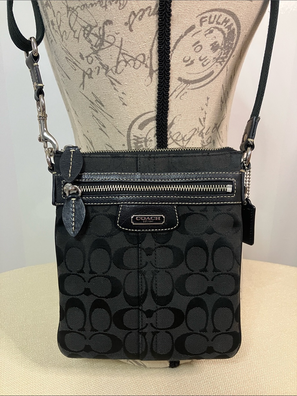 Coach Penelope Sig C Canvas & Leather Crossbody Bag Black 42190